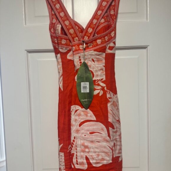 FARM Rio lace linen mini dress, orange monsteras - Picture 4 of 5